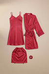 Zivame Luxe Satin 4 Pc Sleep Set - Scarlet Sag — thumbnail 2